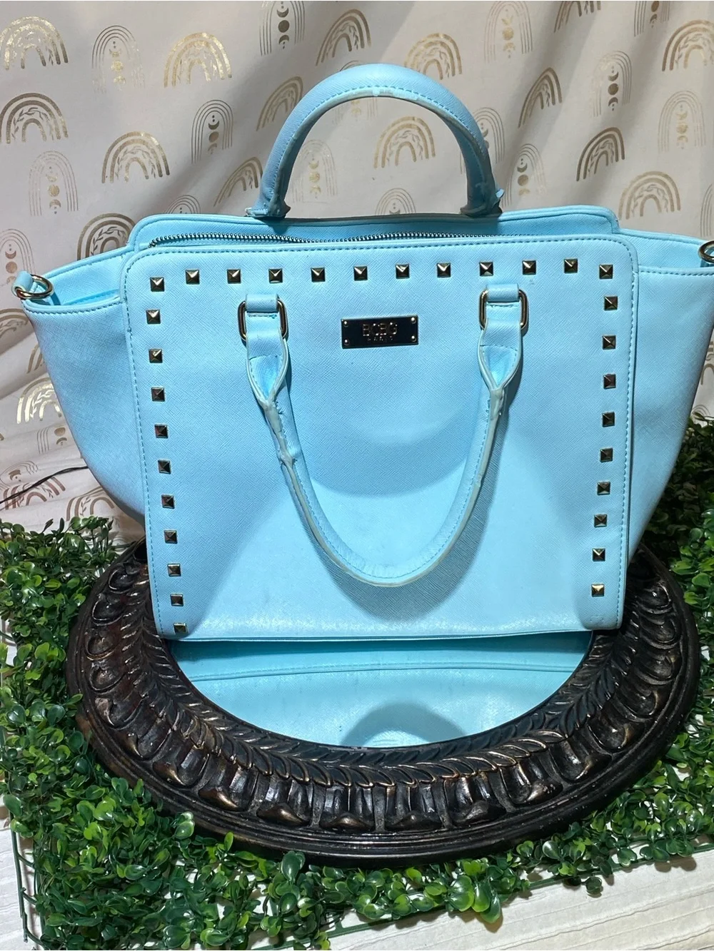 BCBG Light Blue Stud-Trim Structured Tote
